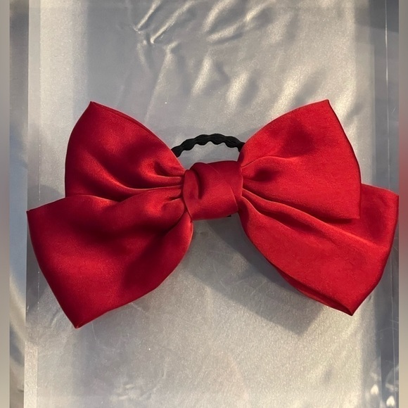 ruby Red Satiny Hair Bow Tie Hair Accessory. - Picture 14 of 15
